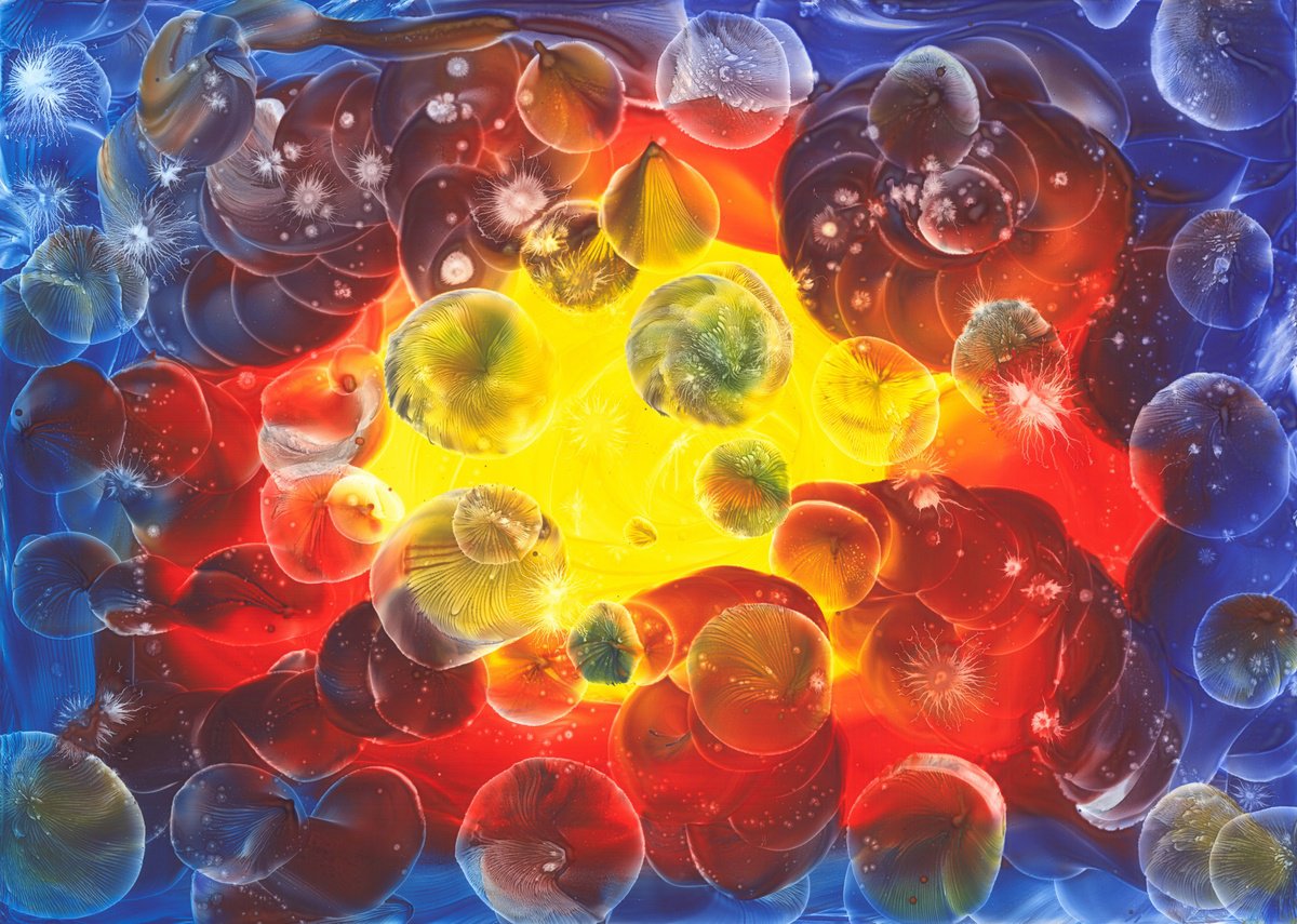 Expressive Abstract Painting By Danguole Serstinskaja, 28 X 20, Birth Of Stars, Original Artwork