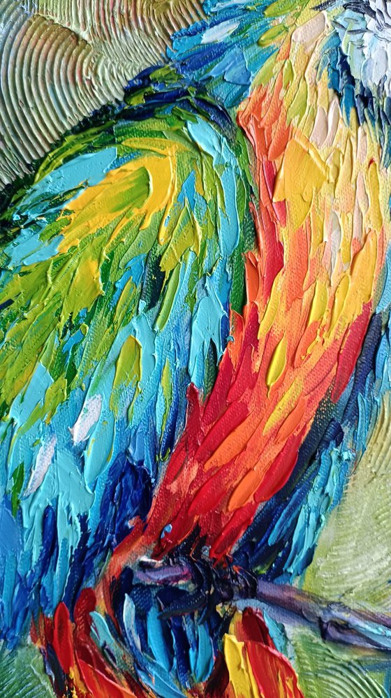 Love in the dark -  parrots oil painting, bird, parrots, love, painting on canvas, gift, parrots art, art bird, animals oil painting, for lovers