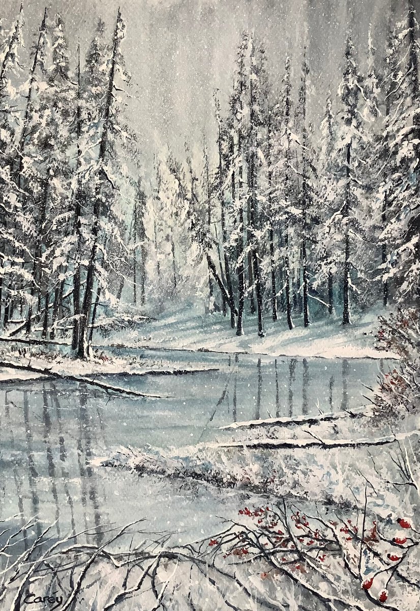 Photorealistic Landscape Watercolour By Darren Carey, 10 X 14, Winters Beauty, Original Artwork