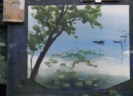 Leafy patterns tranquil waters
