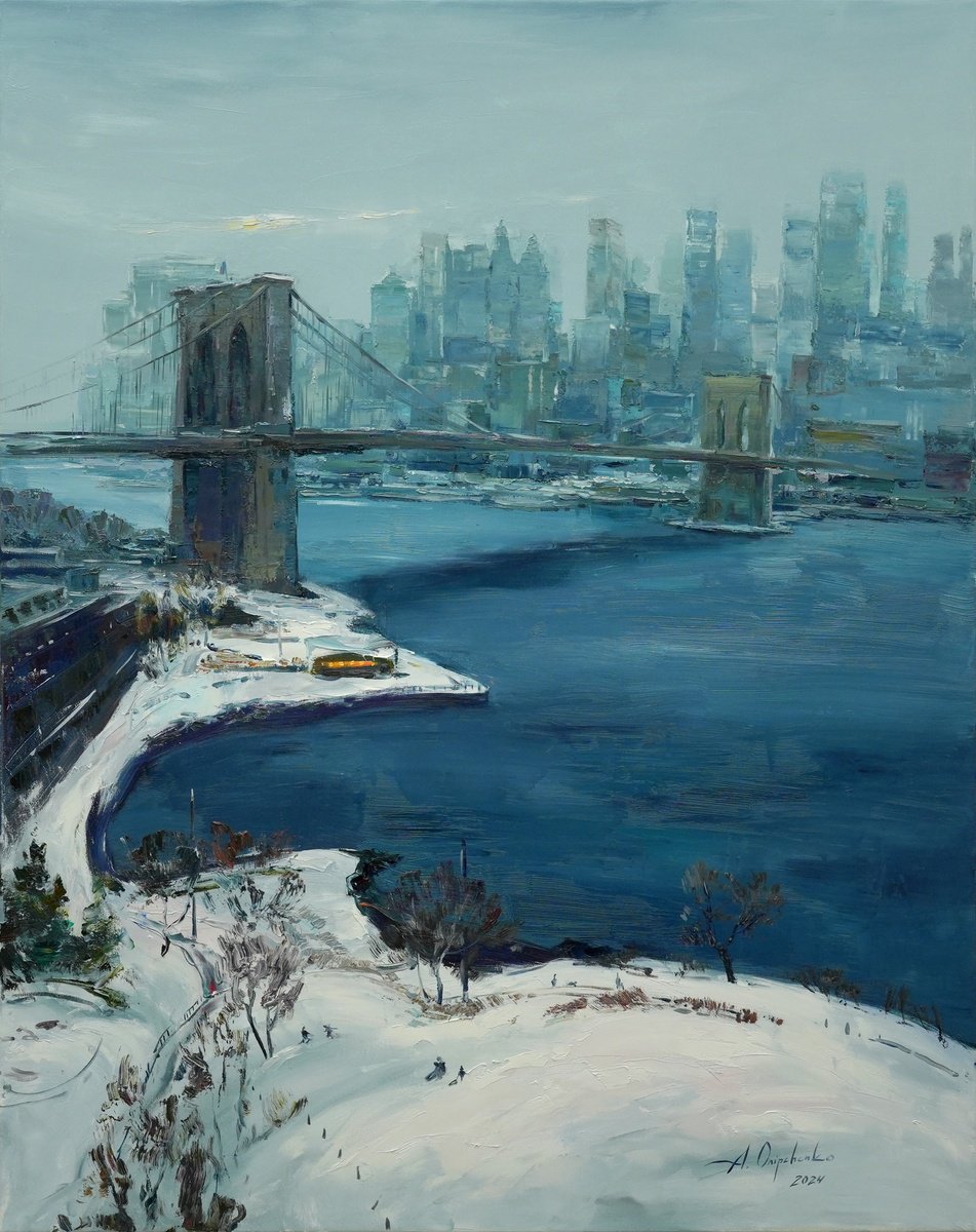 Impressionistic Cityscapes Oil Painting By Alisa Onipchenko-Cherniakovska, 37 X 47, Brooklyn Bridge. New York City, Artfinder