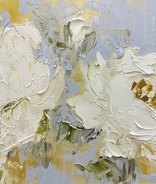 White and gold Abstraction Peonies. by Marina Skromova