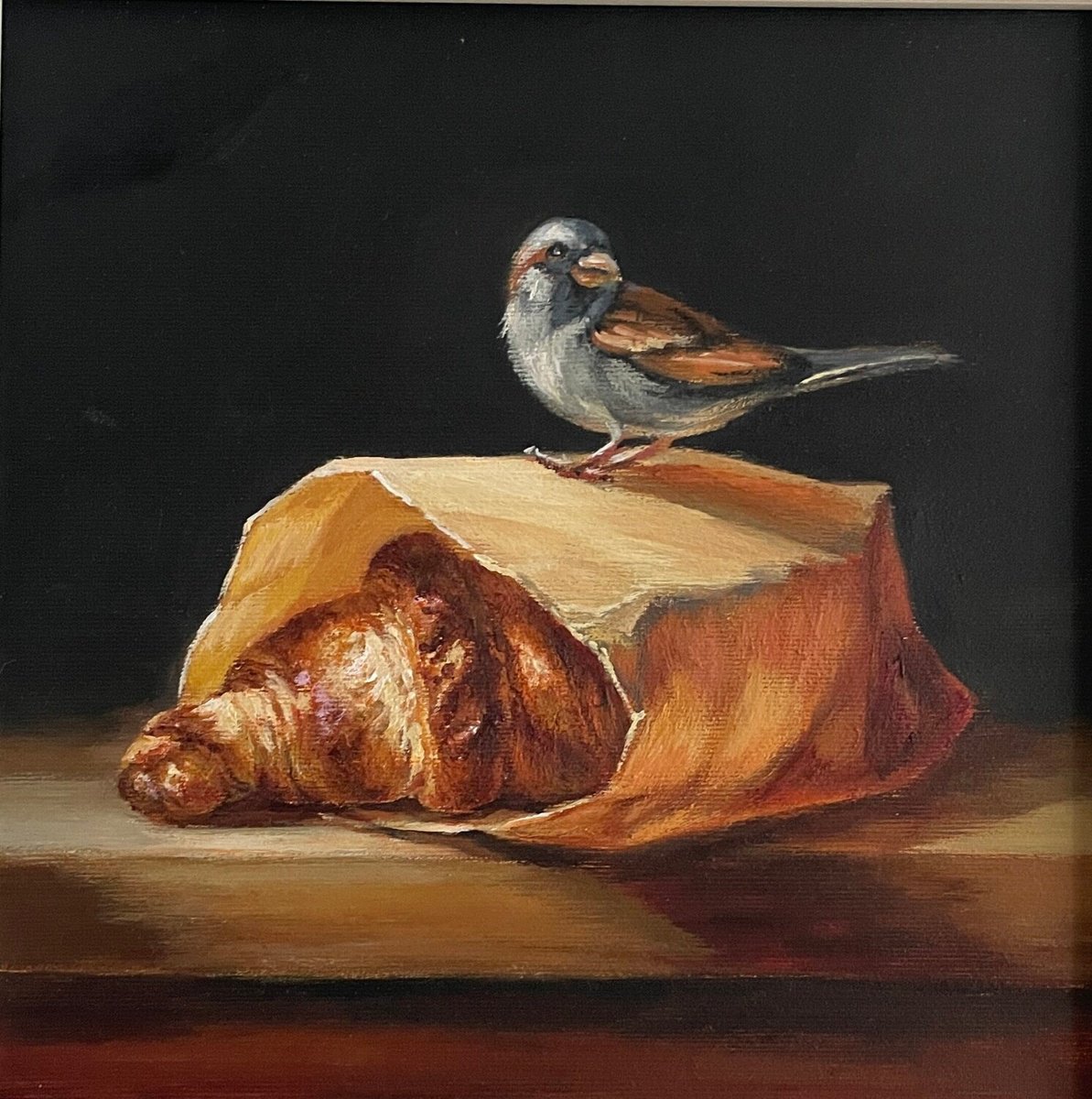 Bird And Croissant By Anna Reznikova, 12 X 12, Artwork For Sale On Artfinder