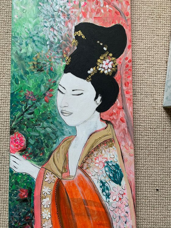 Bride Portrait People Impressionistic Japanese Art Home Wall Decor Original Painting on Canvas Ready to Hang