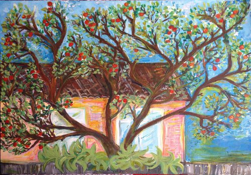 Apple Tree and a House by Nezabravka Balkanjieva