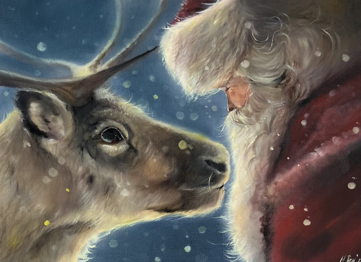 Photorealistic Oil Painting , Christmas Santa New Year Winter By Myroslava Denysyuk, 13 X 9, Artwork For Sale On Artfinder
