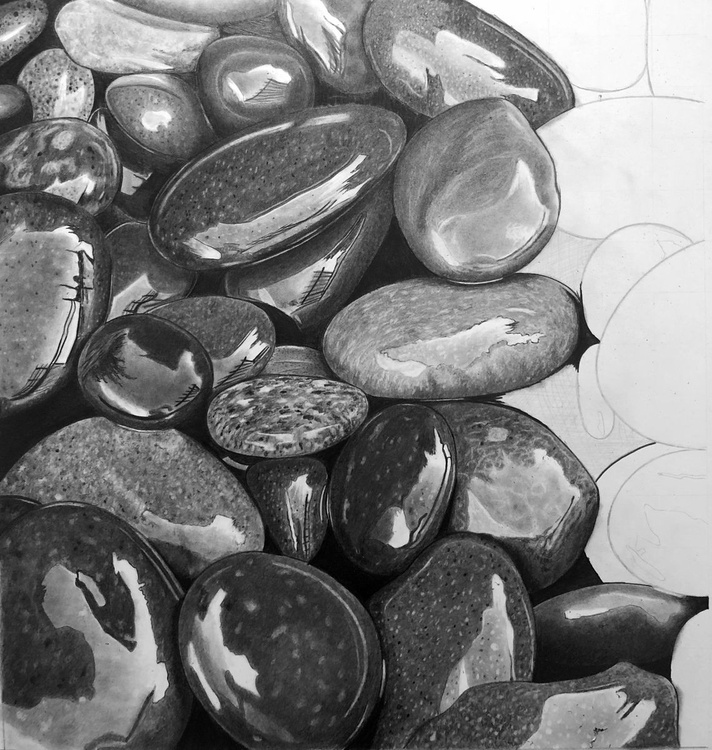 Wet Pebbles 3 (Pencil Drawing) by Paul Stowe Artfinder