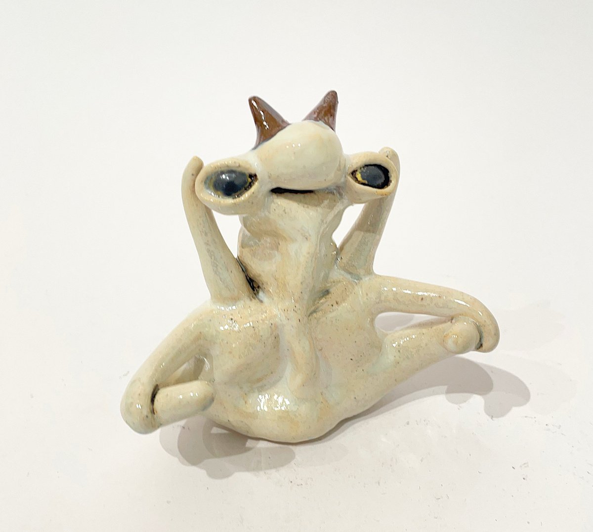 Expressive Animal Clay Sculpture By Viktor Zuk, 4 X 4", Echoes Of Laughter, Original Artwork