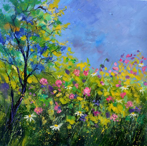 Pink and yellow flowers by Pol Henry Ledent