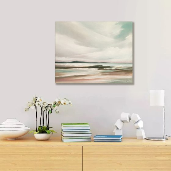 Dusk Across The Bay - Original Seascape Oil Painting on Stretched Canvas