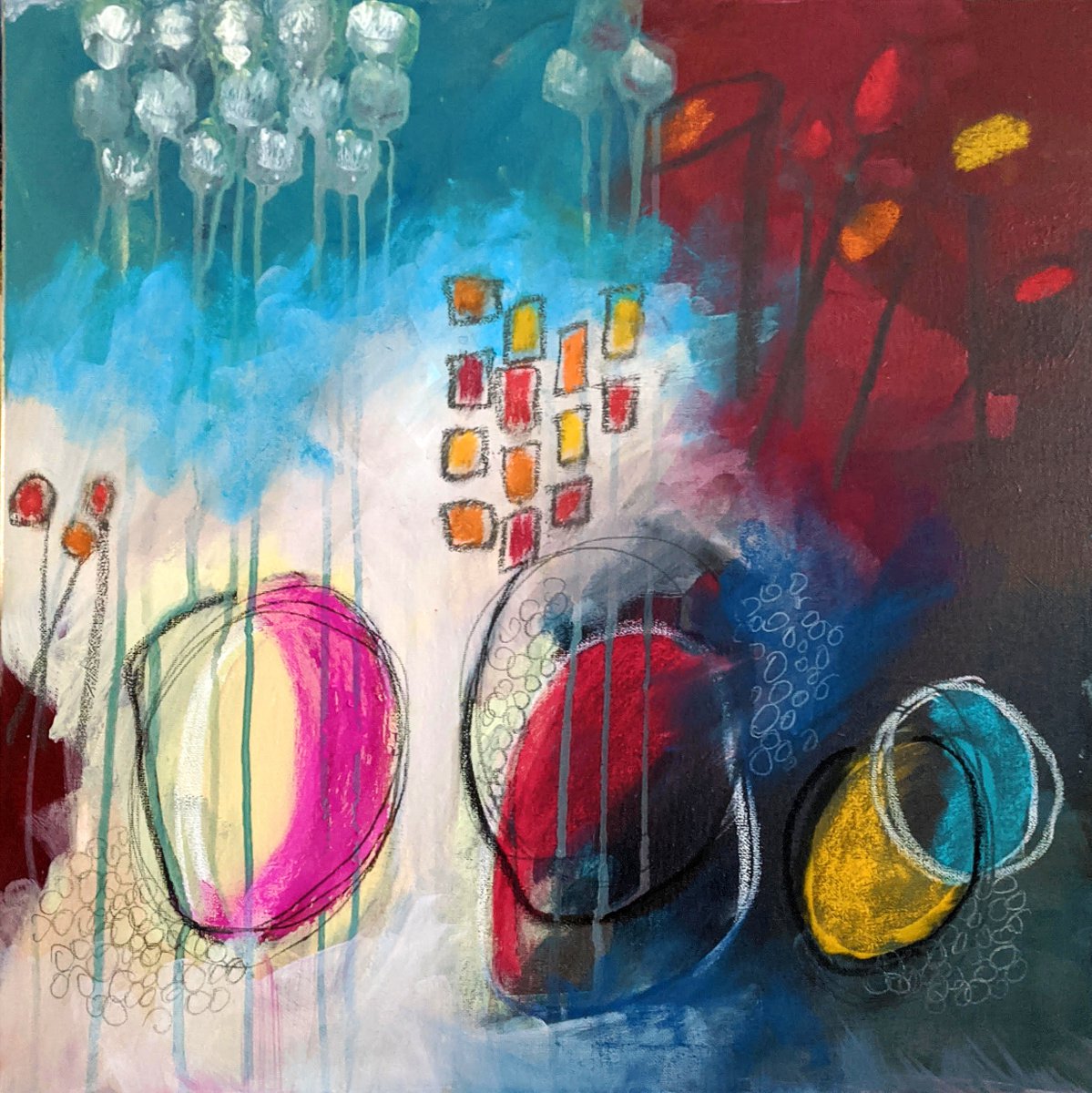 Abstract Painting By Shelli Finch, 20 X 20", Reclaiming My Time, Original Artwork