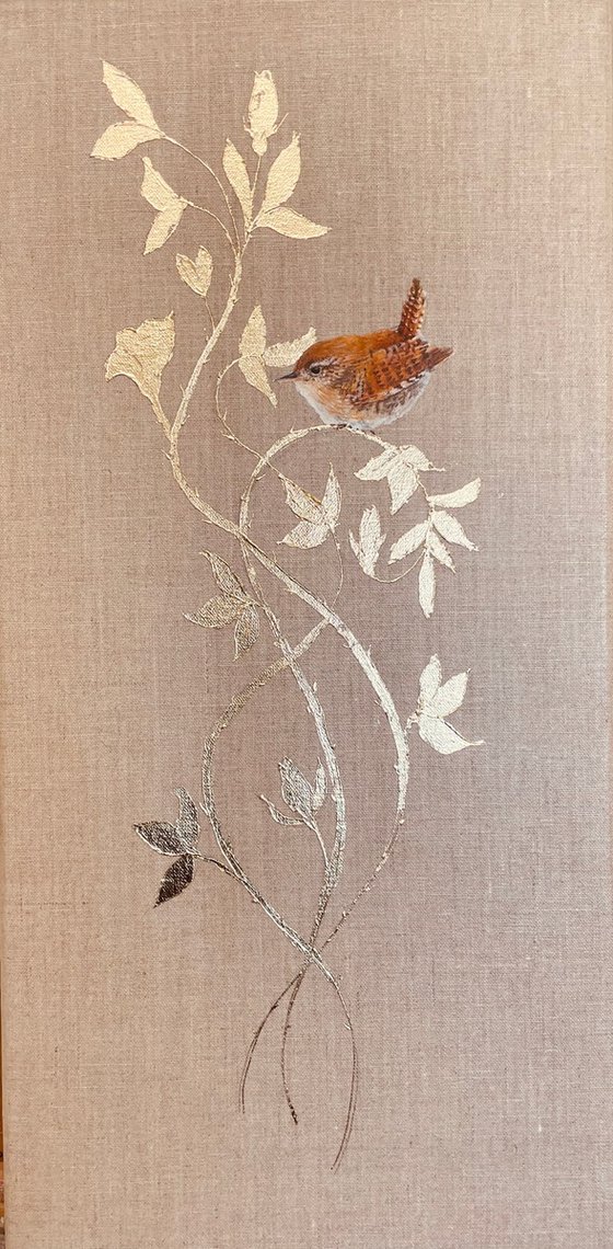 Wren with Gold Ornamental Rose