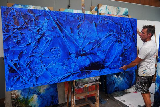 Inked Euphoria 270cm x 120cm Blue Textured Abstract Art