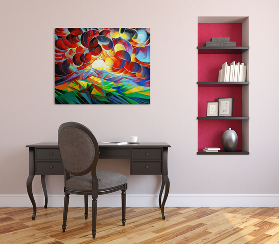 Sunset (100x80cm, cubism, oil painting)