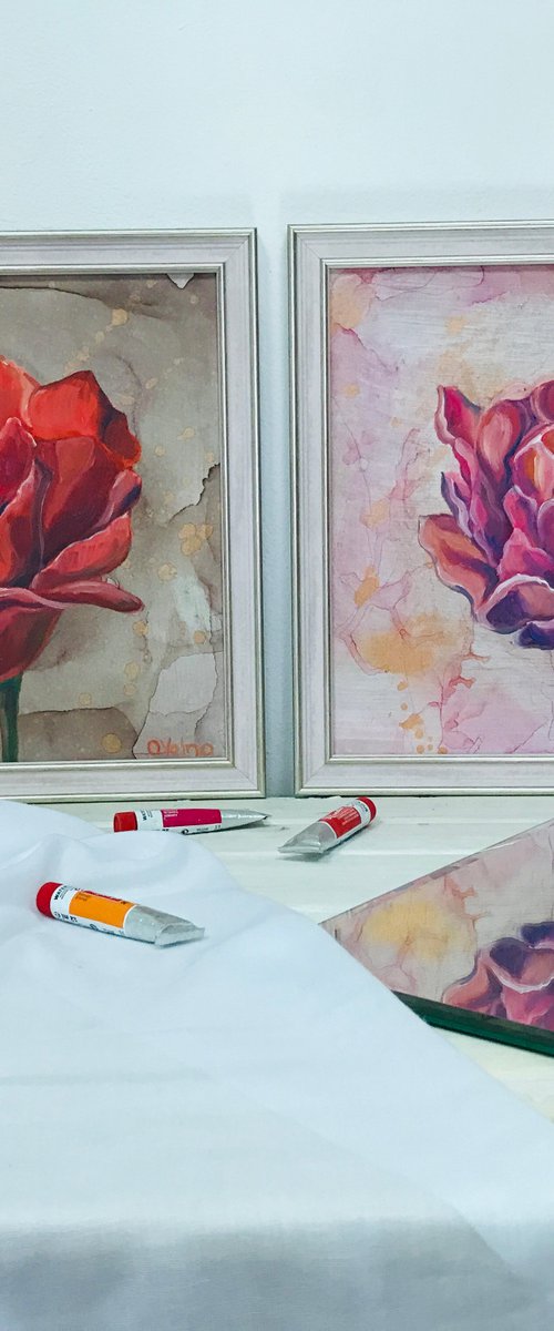 Set of 2 Pink Tulips by Olga Volna