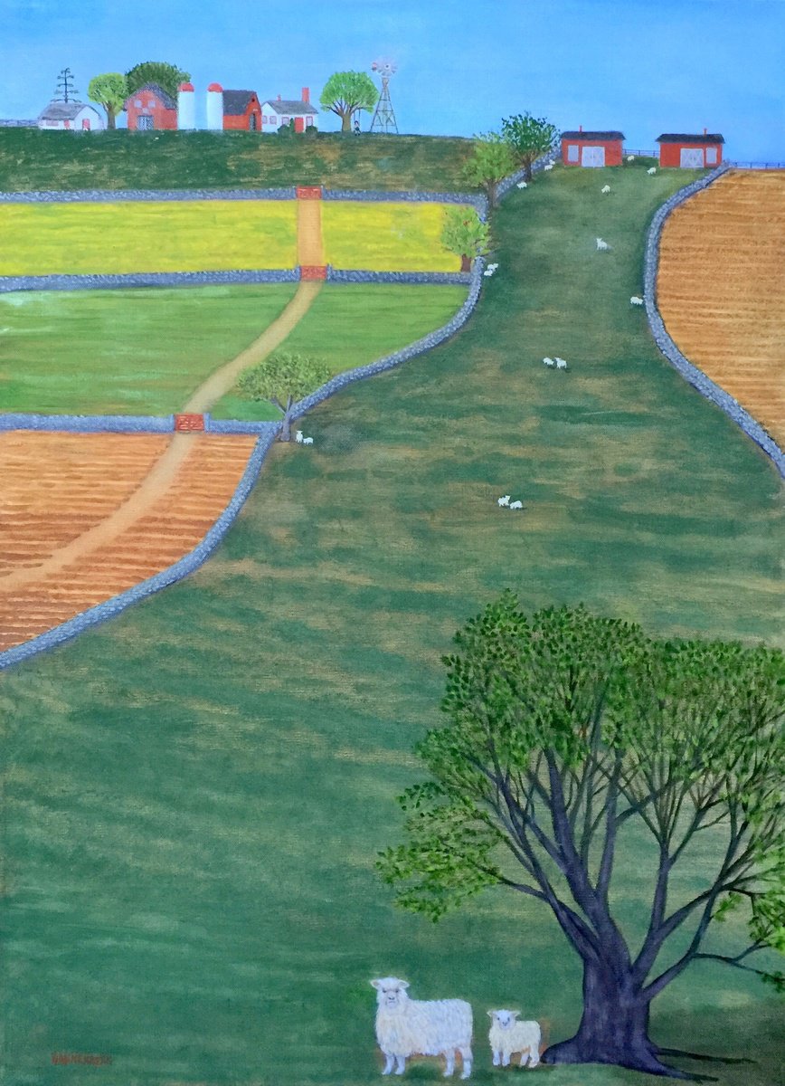 Photorealistic Animal Oil Painting By Leslie Dannenberg, 22 X 30", Farm #5 Raising Sheep, Original Artwork