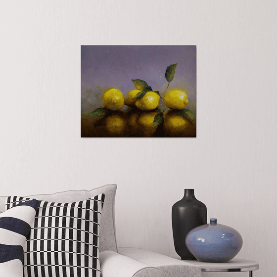 lemons and leaves Oil painting by Aleksandr Jerochin | Artfinder