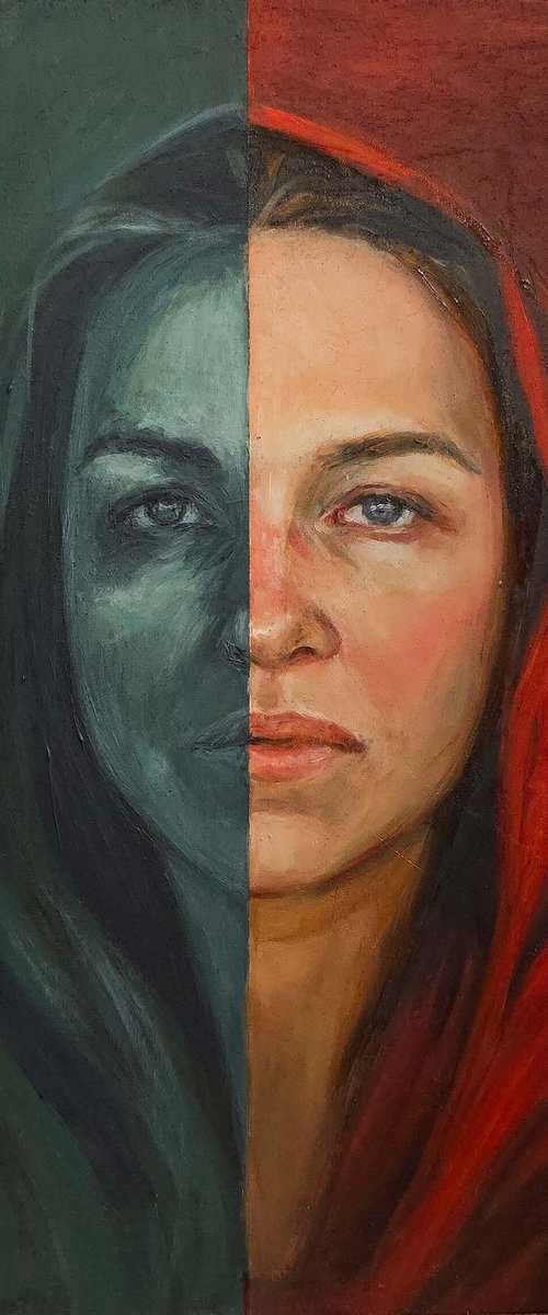 Self portrait in red & teal by Artmoods TP