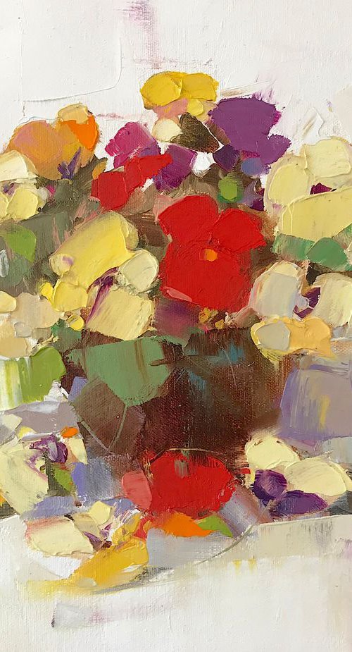 Pansies, Oil painting by Palette Knife, One of a kind, Handmade artwork by Vahe Yeremyan