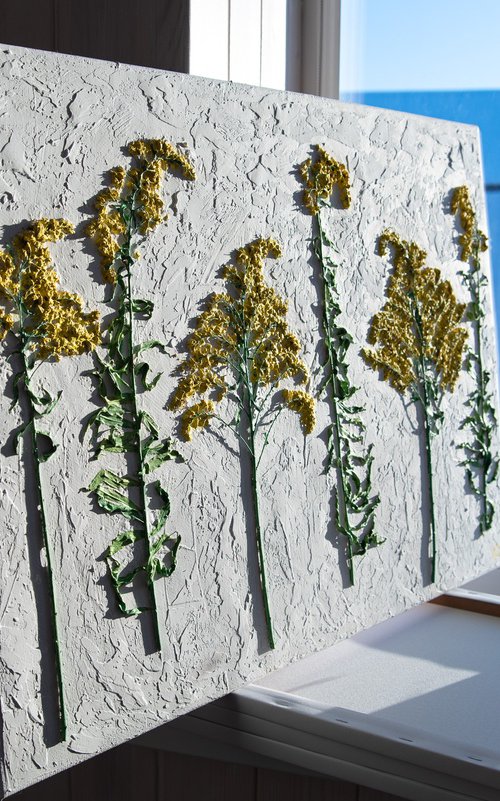 Goldenrod mixed media relief painting by Rimma Savina