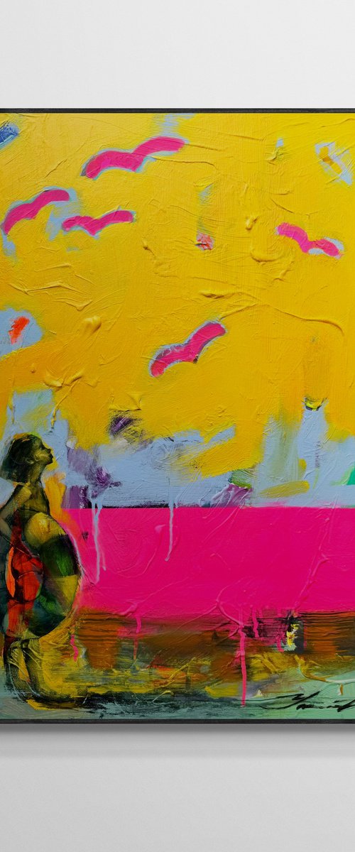 Girl and pink seagulls by Yaroslav Yasenev