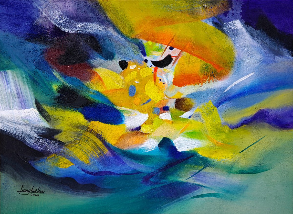 Abstract Acrylic Painting By Liang Hailun, 39 X 29", N°222, Original Artwork