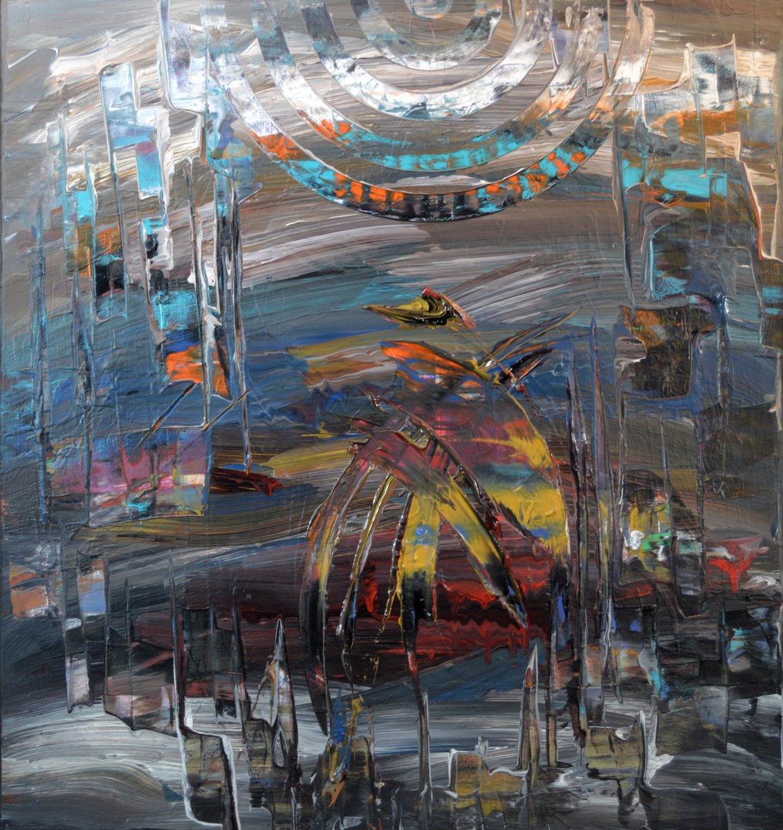 Surrealistic Abstract Acrylic Painting By Lucian Richards, 27 X 29", Threshold, Original Artwork