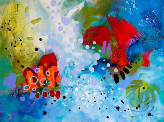 Jardin d'Éden  - Original large colourful abstract painting - Ready to hang