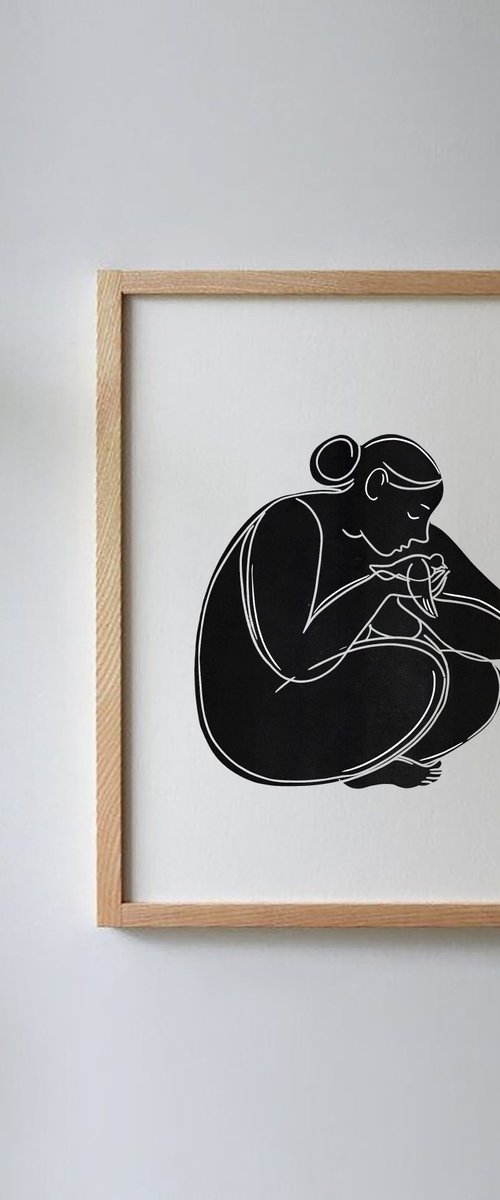 Linoprint "Bird-1" 40x50cm by Lidiya Baranik