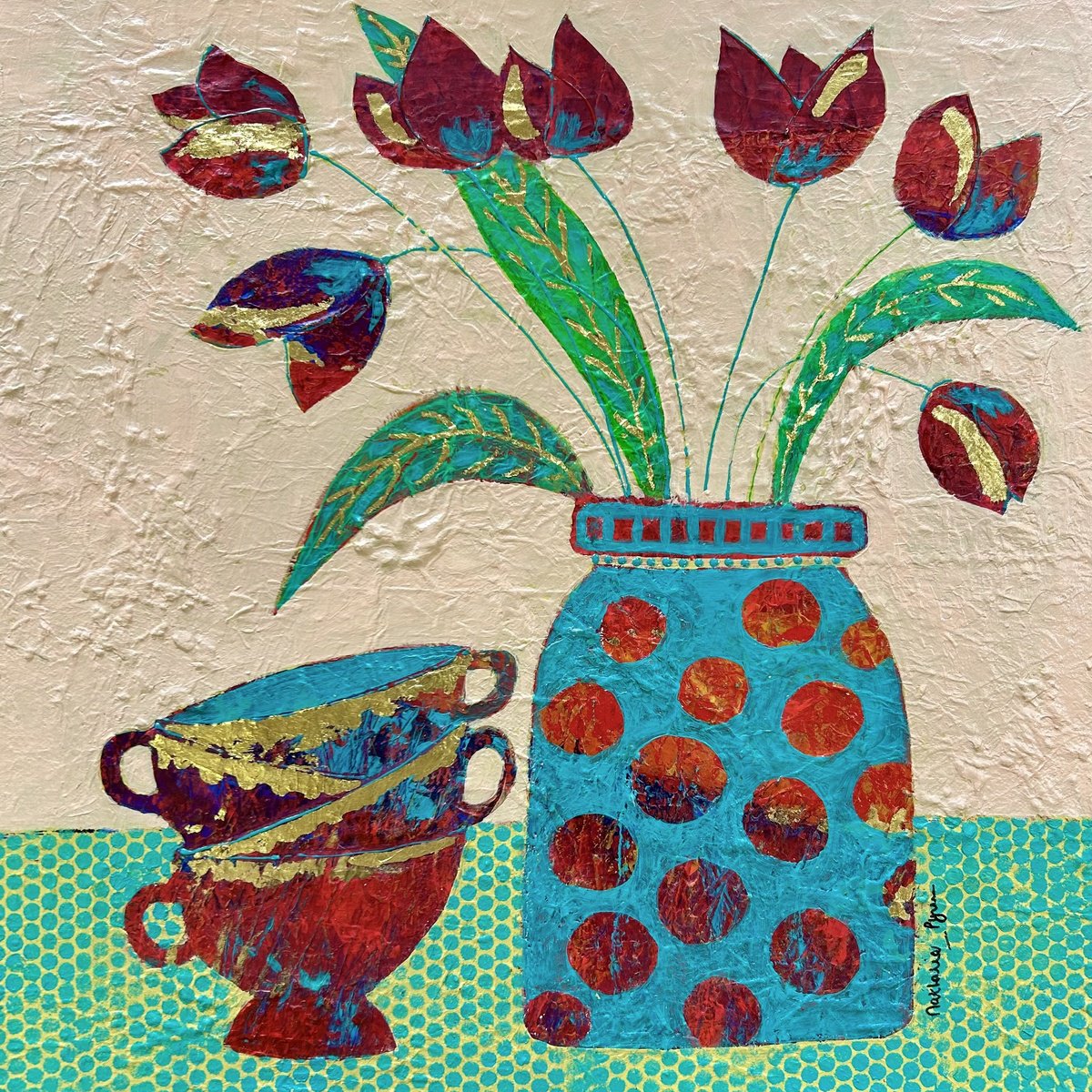 Illustrative Painting , A Touch Of Gold By Nathalie Pymm Art, 16 X 16, Artwork For Sale On Artfinder