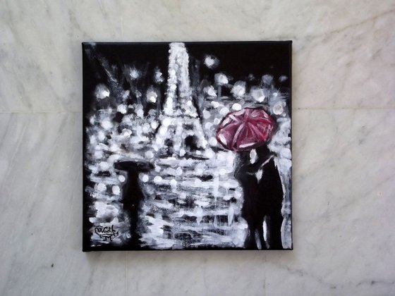 PARIS NIGHT LOVERS - Acrylic Painting - 30X30 cm