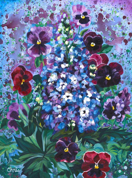 Delphinium with Pansies