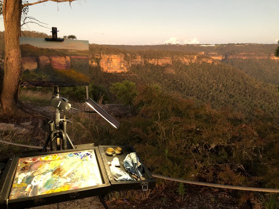 Getting Dark at Hargraves lookout Blackheath - Plein air painting