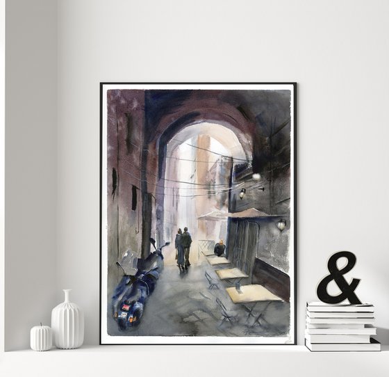 Napoli Street - Original Watercolor Painting