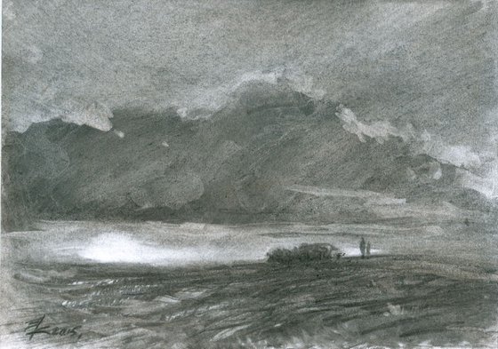 Сomes the storm 29X21cm, Charcoal drawing, FREE SHIPPING
