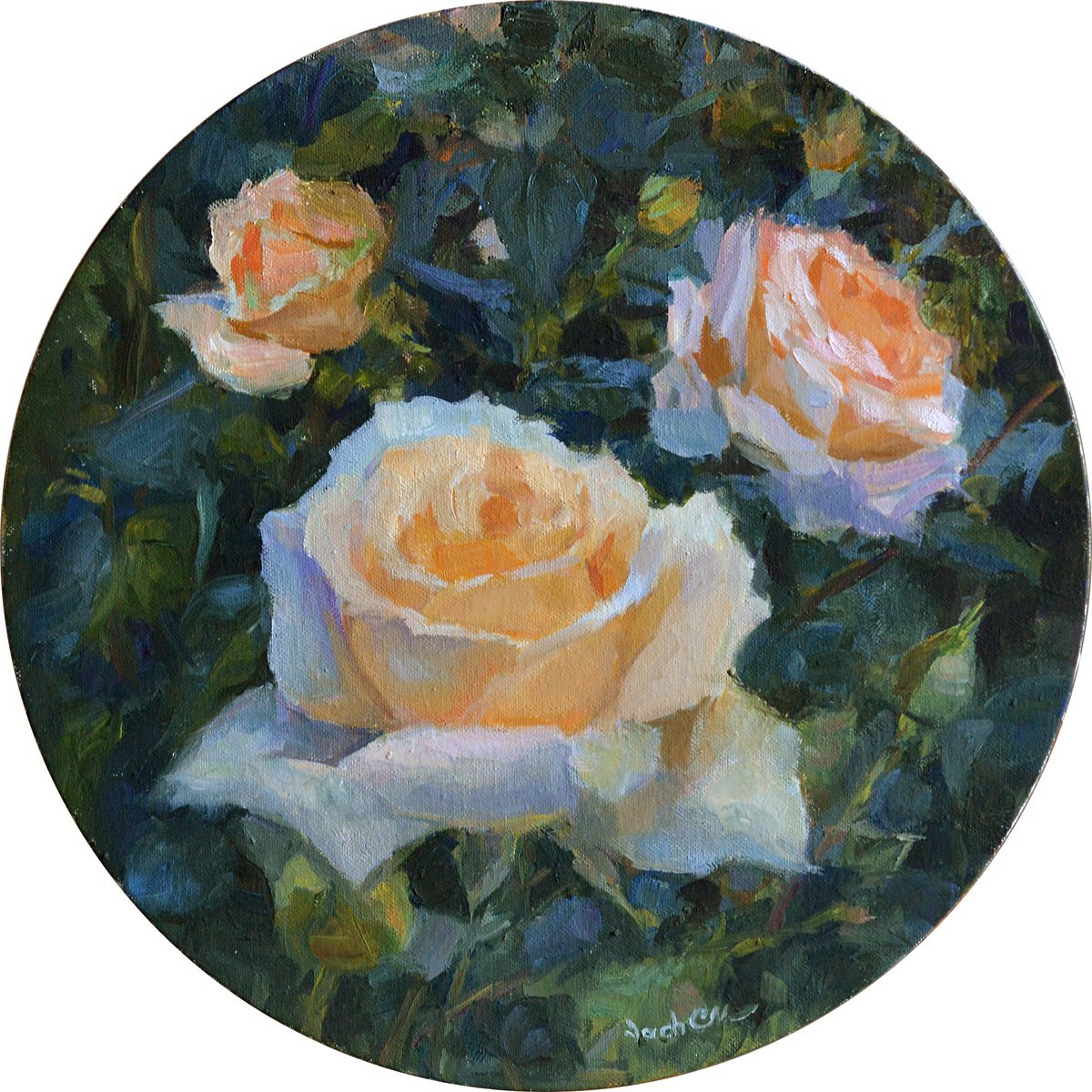 Impressionistic Botanical Oil Painting By Vachagan Manukyan, 12 X 12", Roses #6, Original Artwork
