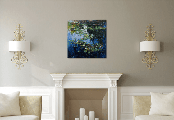 White Water Lilies - Impasto Original Oil painting