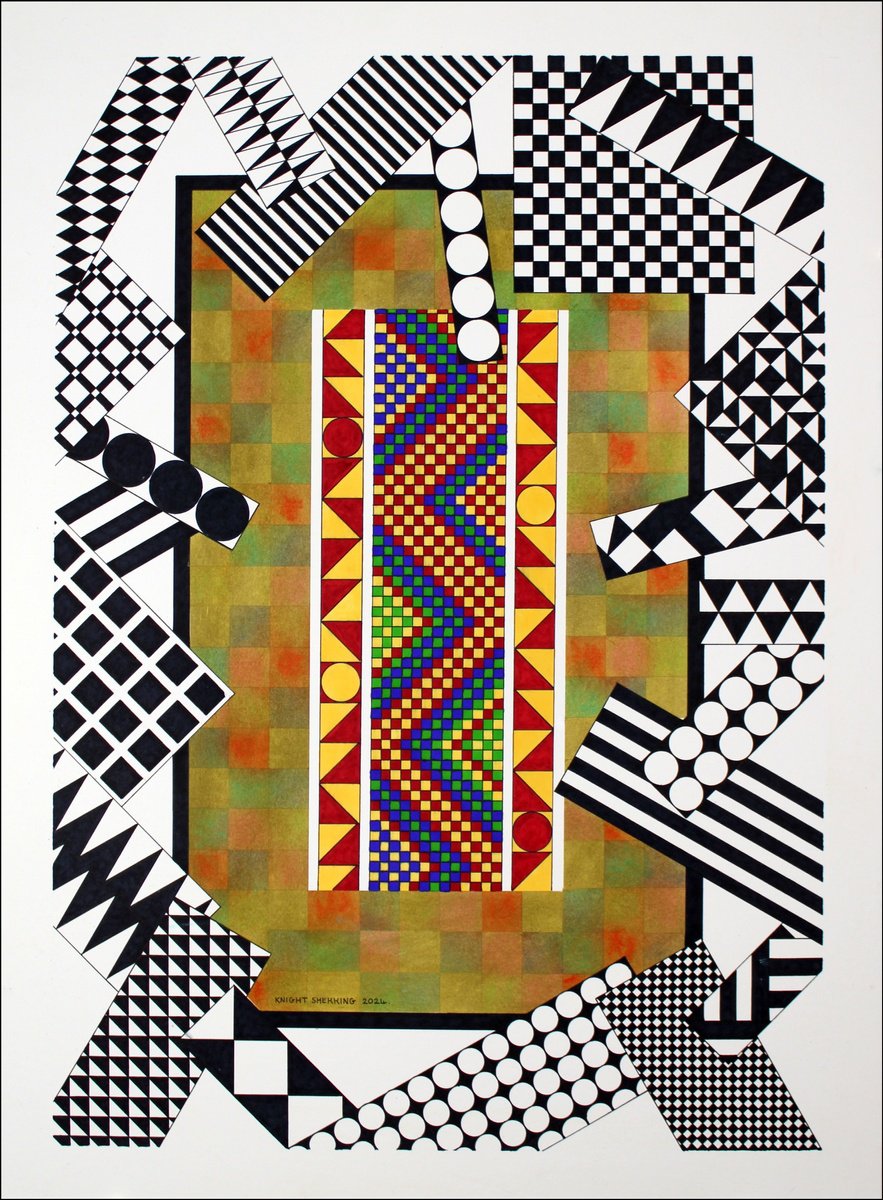 Abstract Ink Drawing By Knight Sherring, 22 X 30", Back To Its Roots., Original Artwork