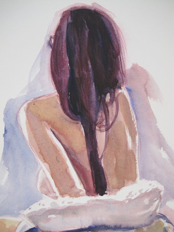 seated female nude back study