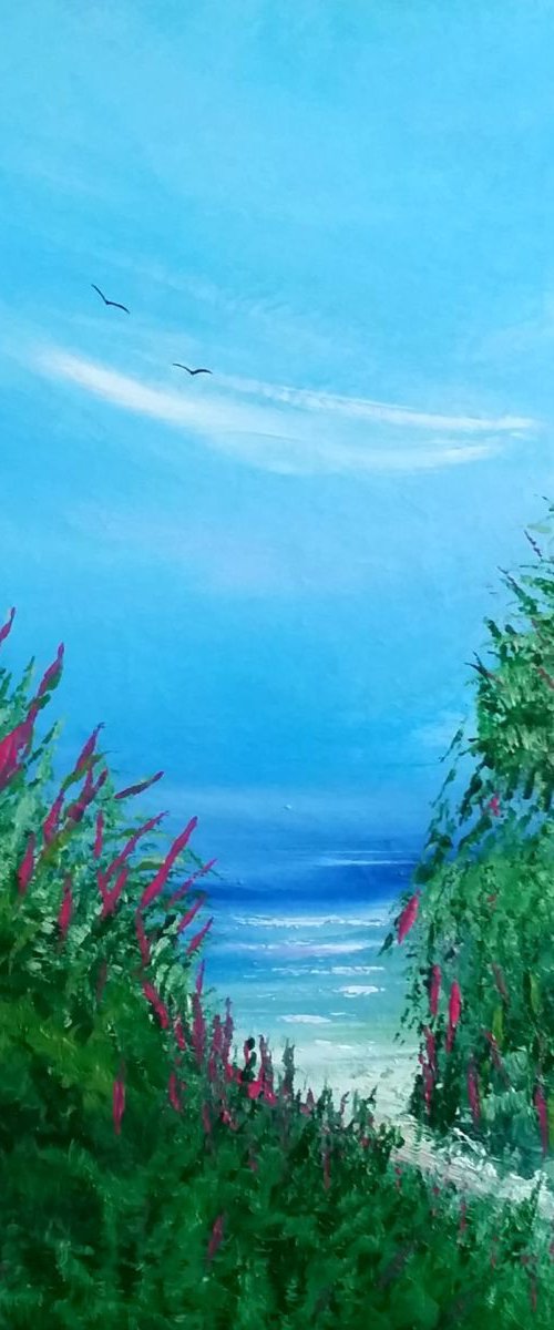 An Afternoon Stroll to the Beach - Landscape, Cornwall, Modern Art Office Decor Home by Mel Graham