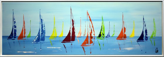 Colourful Summer II - Abstract- Colourful Sailboat Painting- Large Acrylic Art Canvas Wart Art Ready to hang