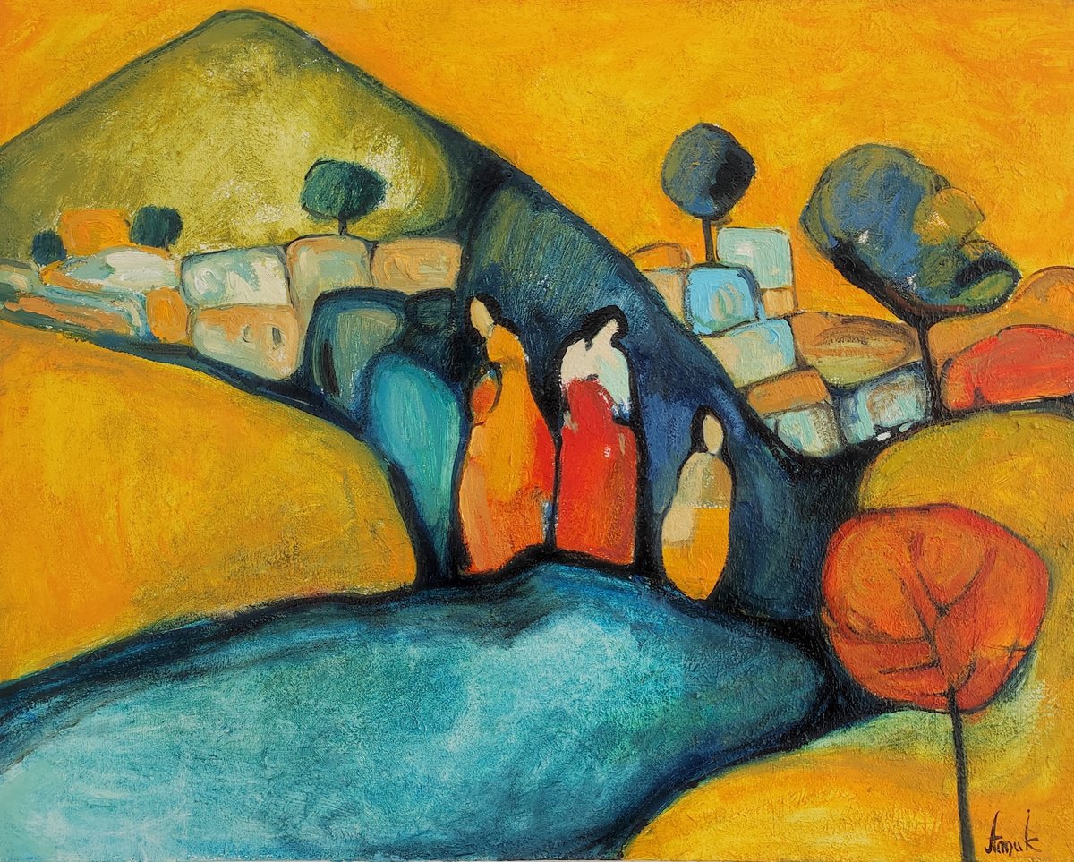 Impressionistic Landscape Oil Painting By Anna Soghomonyan, 20 X 16, Travelers, Original Artwork