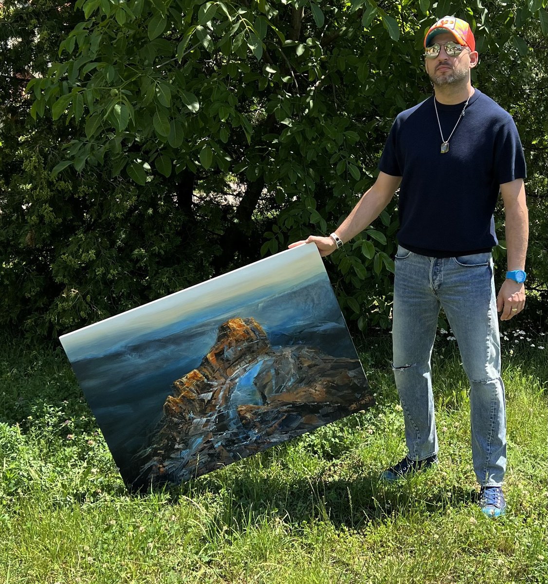 Abstract Landscape Acrylic Painting By Ivan Grozdanovski, 39 X 28, Agartha - Mountain Sapphire, Original Artwork