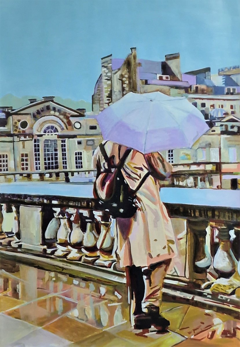 Urban And Pop Portrait Acrylic Painting By Alexandra Djokic, 28 X 39, The Man With Umbrella, Original Artwork