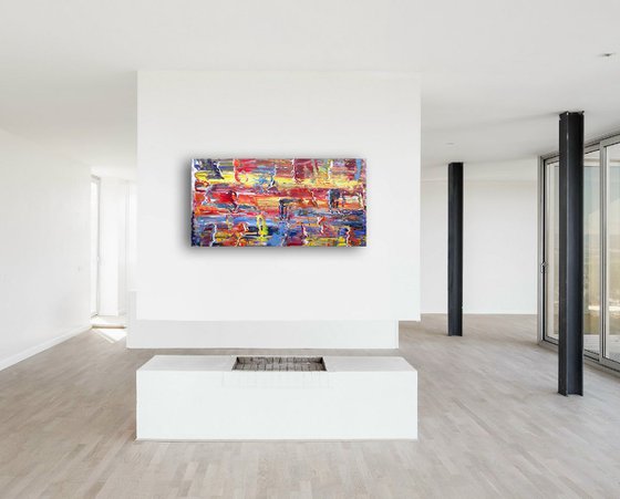 "Go With The Flow" - FREE WORLDWIDE SHIPPING - Original PMS Abstract Oil Painting On Canvas - 36" x 18"