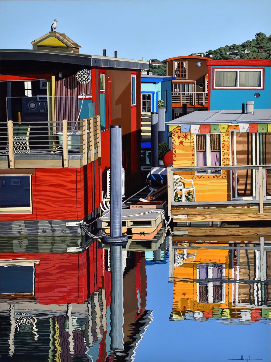 Photorealistic Landscape Acrylic Painting By Alex Nizovsky, 30 X 40, Charles Van Damme Dock, Original Artwork