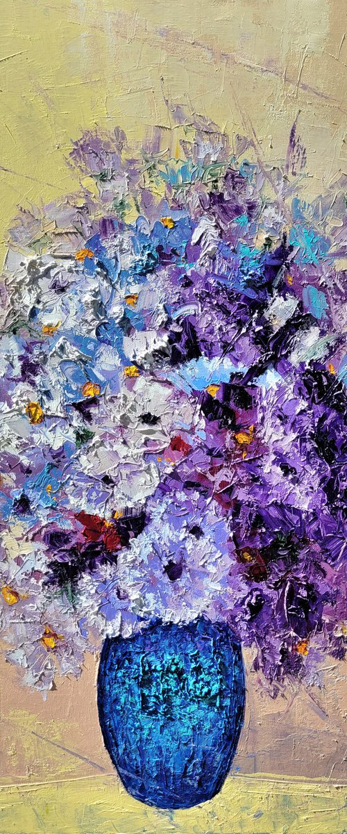 Bouquet in a blue vase  60x80cm by Tigran Mamikonyan