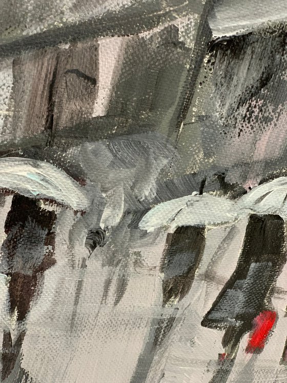 People in a rainy city.