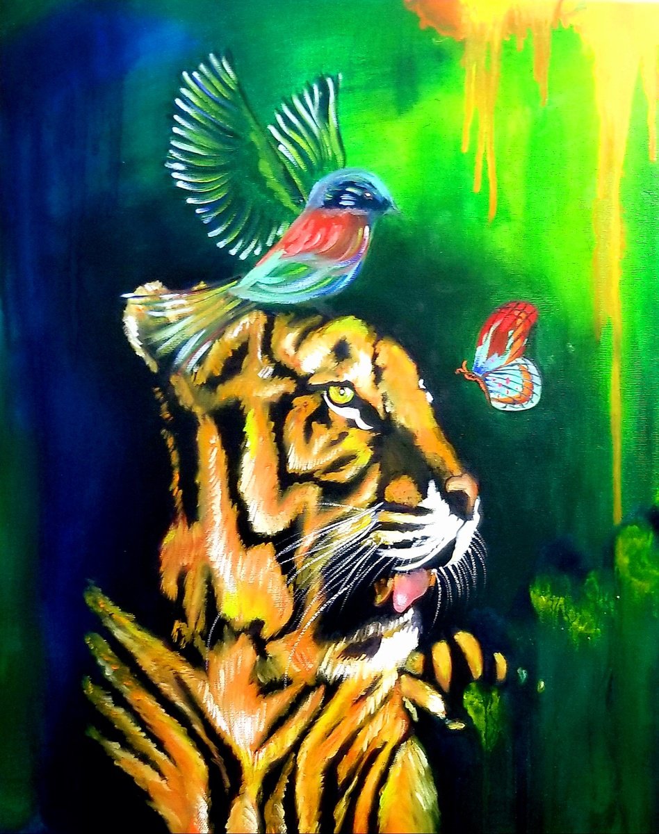 Impressionistic Animal Oil Painting By Niyati Jiwani, 16 X 20", Let