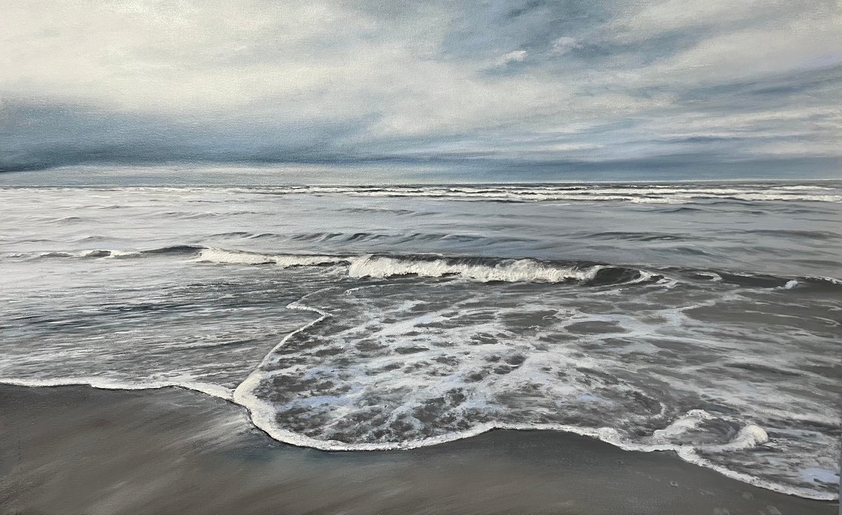 Photorealistic Landscape Oil Painting By Aflatun Israilov, 43 X 28, Caspian Sea, Original Artwork